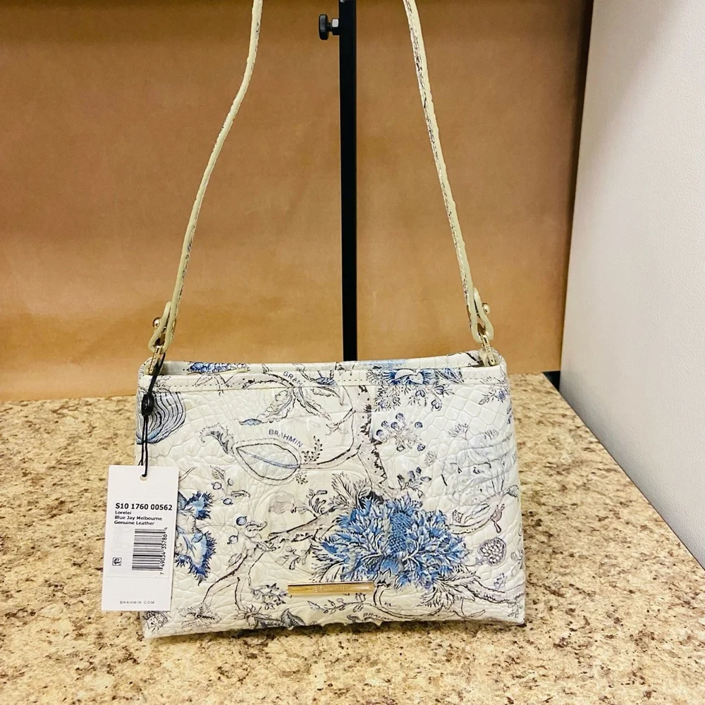 Brahmin Blue Jay Melbourne Lorelei, Blue and Cream Floral Bag - Picture 13 of 13